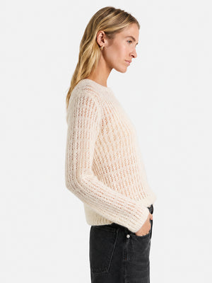 Women’s Solid Color Openwork Knit Top – Soft Round Neck Loose-Fit Sweater