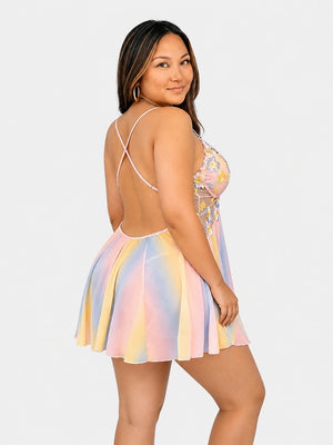 Romantic Floral Embroidered Plus Size Babydoll
