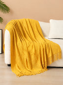 Knitted Throw Blanket with Tassels – Soft Textured Decorative Blanket
