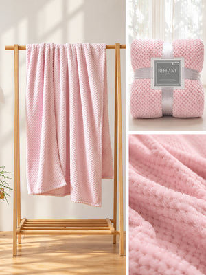 Thick Solid Color Flannel Waffle Coral Fleece Sofa Blanket