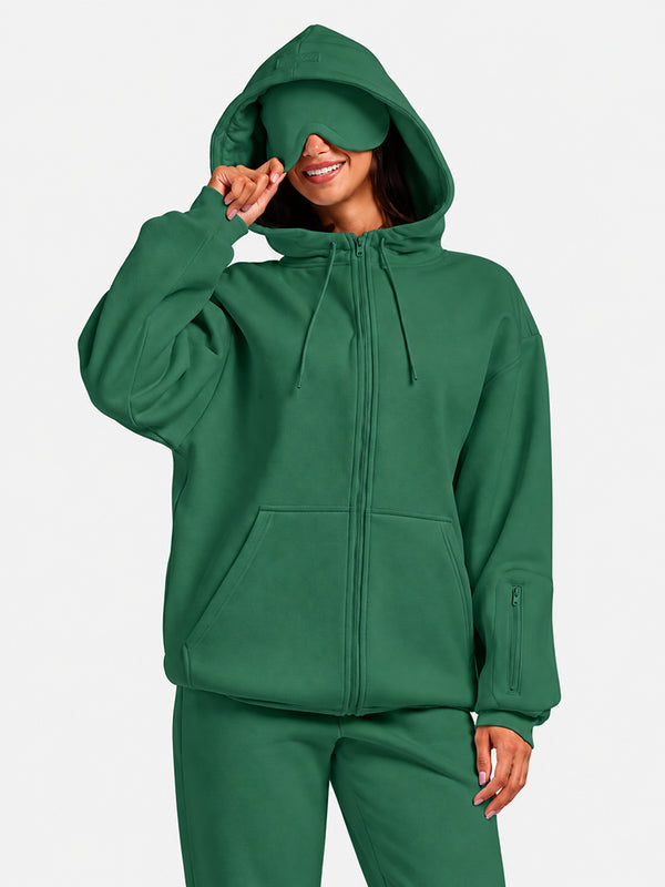 VIP Airplane Mode Travel Zip Hoodie Mega Silk Lined Hood Built In Eye Mask