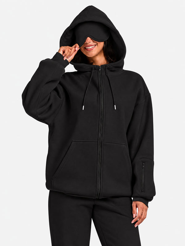 VIP Airplane Mode Travel Zip Hoodie Mega Silk Lined Hood Built In Eye Mask