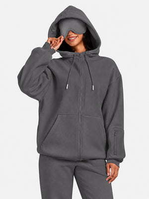 VIP Airplane Mode Travel Zip Hoodie Mega Silk Lined Hood Built In Eye Mask