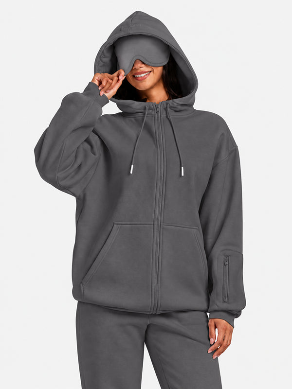 VIP Airplane Mode Travel Zip Hoodie Mega Silk Lined Hood Built In Eye Mask