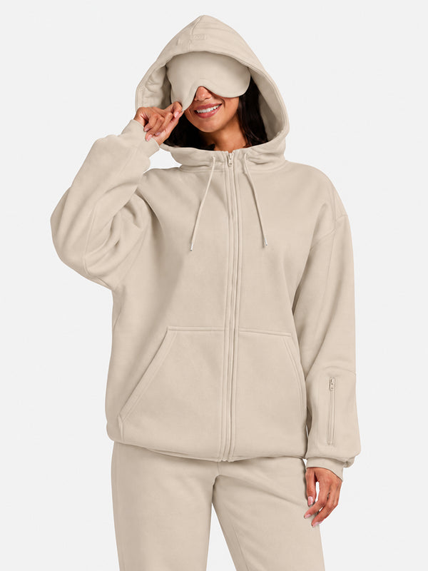VIP Airplane Mode Travel Zip Hoodie Mega Silk Lined Hood Built In Eye Mask