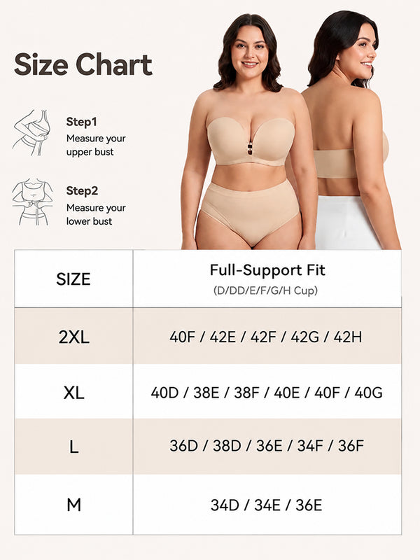 Plus-Size Women's Strapless Double Front Clasp Push-Up Bra (Fits D/DD/F/G/H Cups)