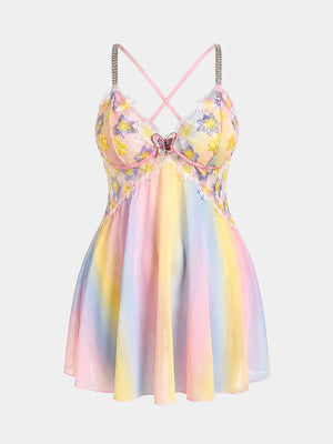Romantic Floral Embroidered Plus Size Babydoll