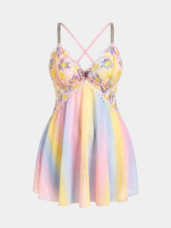 Romantic Floral Embroidered Plus Size Babydoll