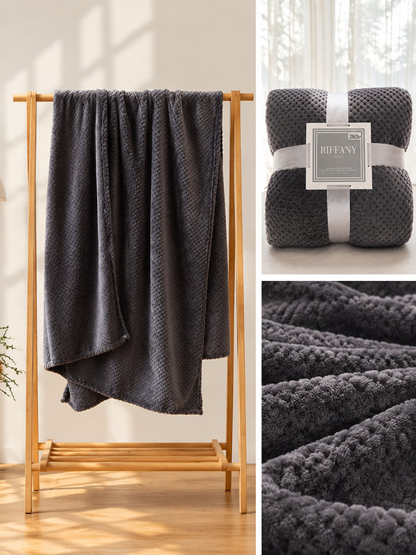 Thick Solid Color Flannel Waffle Coral Fleece Sofa Blanket