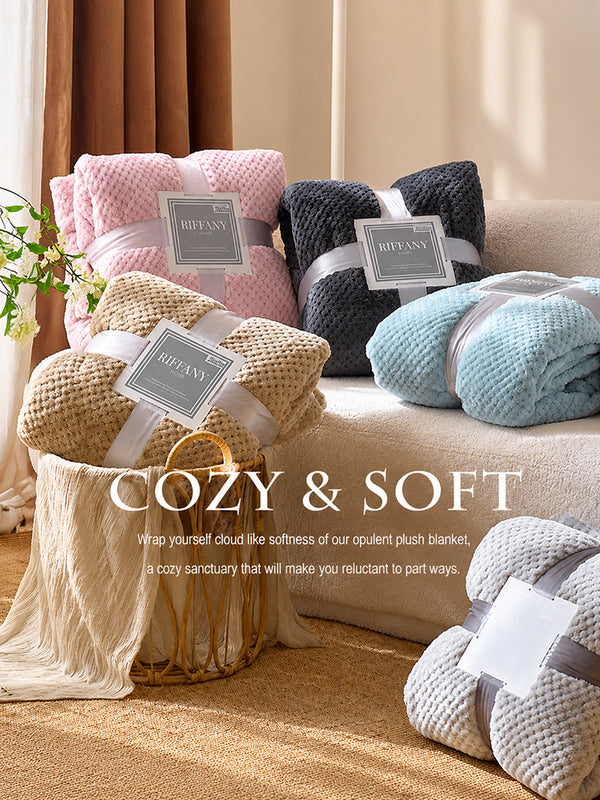 Thick Solid Color Flannel Waffle Coral Fleece Sofa Blanket