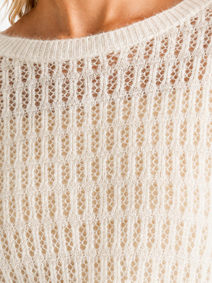 Women’s Solid Color Openwork Knit Top – Soft Round Neck Loose-Fit Sweater