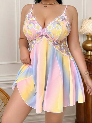 Romantic Floral Embroidered Plus Size Babydoll