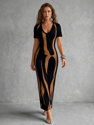 Elegant Printed Bodycon Midi Dress