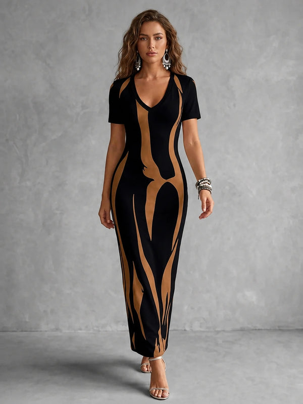 Elegant Printed Bodycon Midi Dress