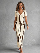 Elegant Printed Bodycon Midi Dress