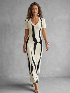 Elegant Printed Bodycon Midi Dress