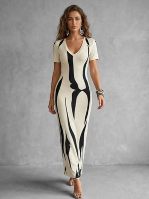 Elegant Printed Bodycon Midi Dress