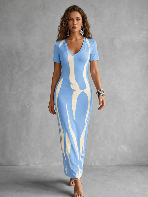 Elegant Printed Bodycon Midi Dress