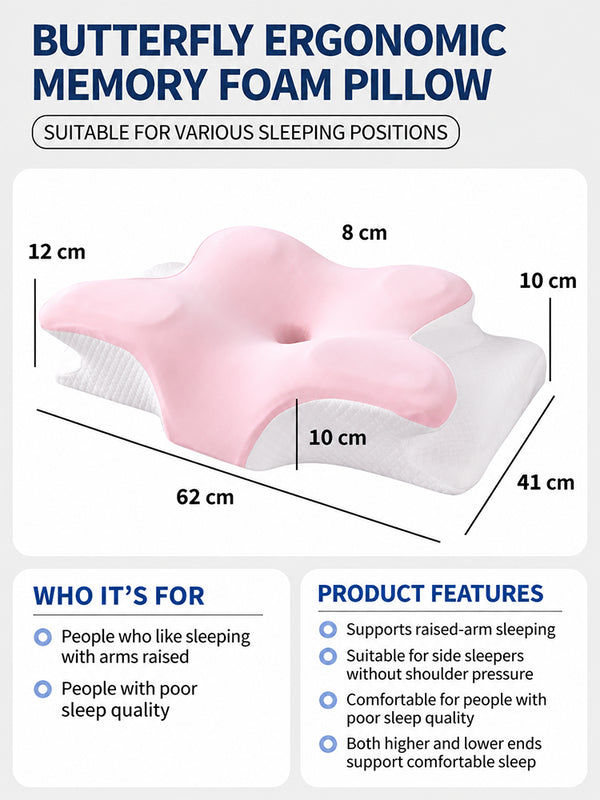 Ergonomic Butterfly Memory Foam Pillow – Contoured Cervical Neck Support Pillow for Adults