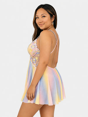 Romantic Floral Embroidered Plus Size Babydoll