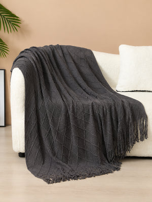 Knitted Throw Blanket with Tassels – Soft Textured Decorative Blanket