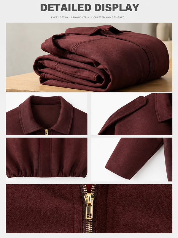 Women's Vintage Collared Zip Up Jacket Oversized Casual Outerwear