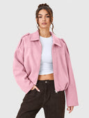 Women's Vintage Collared Zip Up Jacket Oversized Casual Outerwear