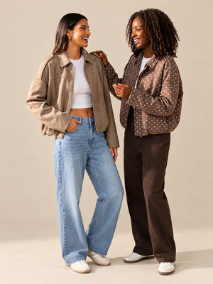 Women's Vintage Collared Zip Up Jacket Oversized Casual Outerwear