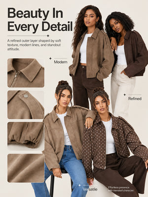Women's Vintage Collared Zip Up Jacket Oversized Casual Outerwear