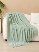 Knitted Throw Blanket with Tassels – Soft Textured Decorative Blanket