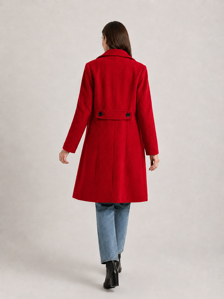 Women's Wool Blend Mid-Long Coat – Double-Breasted Lapel Winter Jacket