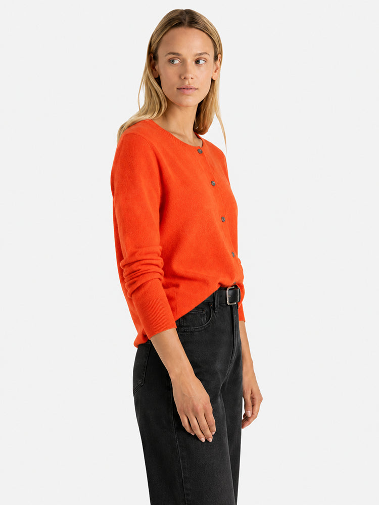 Women’s Classic Wool Cardigan – Soft Crew Neck Long Sleeve Knit Sweater