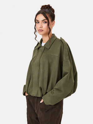 Women's Vintage Collared Zip Up Jacket Oversized Casual Outerwear