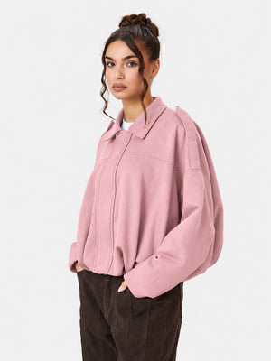 Women's Vintage Collared Zip Up Jacket Oversized Casual Outerwear
