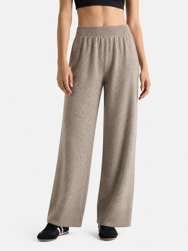 Women’s 100% Wool Wide-Leg Pants – Thick Ribbed Casual Trousers for Fall & Winter