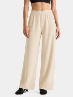 Women’s 100% Wool Wide-Leg Pants – Thick Ribbed Casual Trousers for Fall & Winter