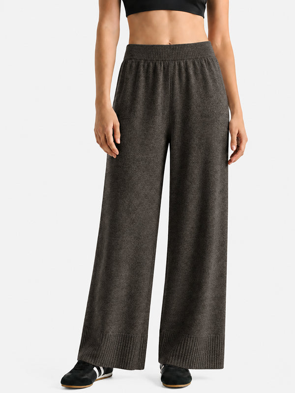 Women’s 100% Wool Wide-Leg Pants – Thick Ribbed Casual Trousers for Fall & Winter