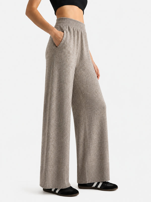Women’s 100% Wool Wide-Leg Pants – Thick Ribbed Casual Trousers for Fall & Winter