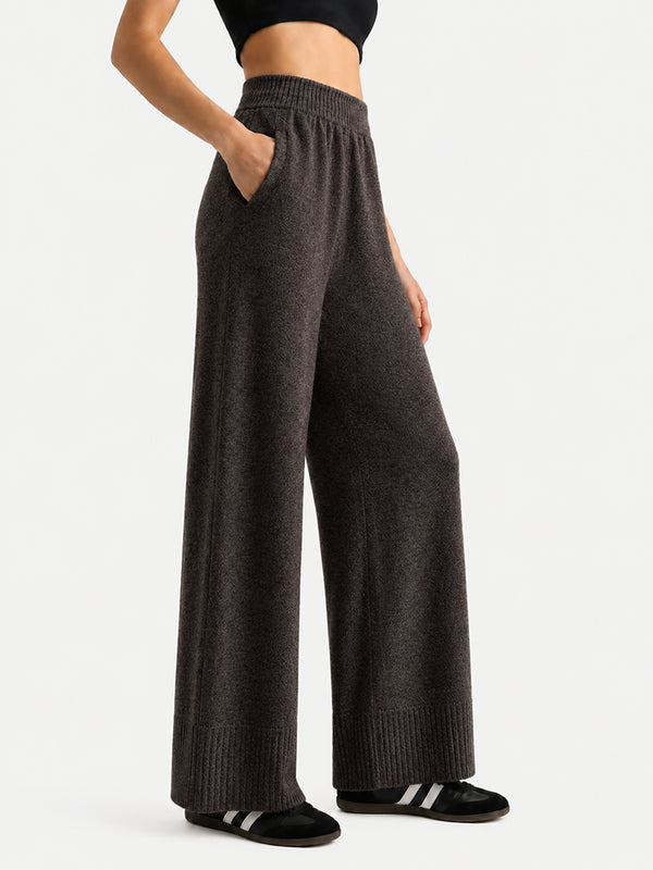 Women’s 100% Wool Wide-Leg Pants – Thick Ribbed Casual Trousers for Fall & Winter
