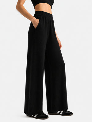 Women’s 100% Wool Wide-Leg Pants – Thick Ribbed Casual Trousers for Fall & Winter