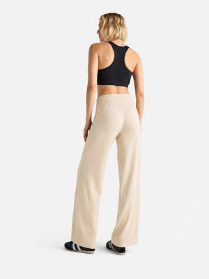 Women’s 100% Wool Wide-Leg Pants – Thick Ribbed Casual Trousers for Fall & Winter