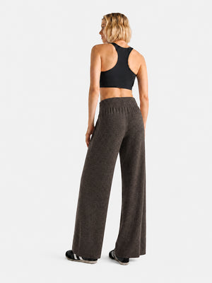 Women’s 100% Wool Wide-Leg Pants – Thick Ribbed Casual Trousers for Fall & Winter