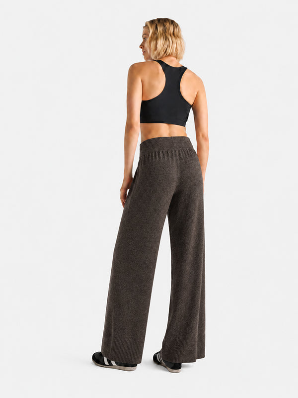 Women’s 100% Wool Wide-Leg Pants – Thick Ribbed Casual Trousers for Fall & Winter