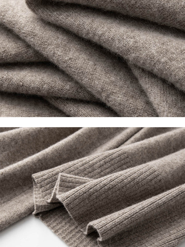 Women’s 100% Wool Wide-Leg Pants – Thick Ribbed Casual Trousers for Fall & Winter