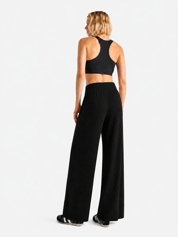 Women’s 100% Wool Wide-Leg Pants – Thick Ribbed Casual Trousers for Fall & Winter