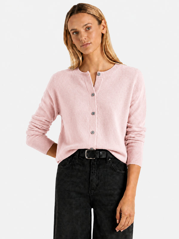 Women’s Classic Wool Cardigan – Soft Crew Neck Long Sleeve Knit Sweater