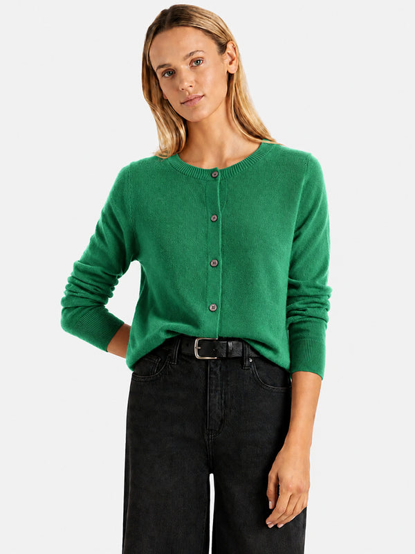 Women’s Classic Wool Cardigan – Soft Crew Neck Long Sleeve Knit Sweater