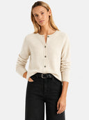 Women’s Classic Wool Cardigan – Soft Crew Neck Long Sleeve Knit Sweater