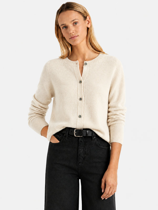 Women’s Classic Wool Cardigan – Soft Crew Neck Long Sleeve Knit Sweater