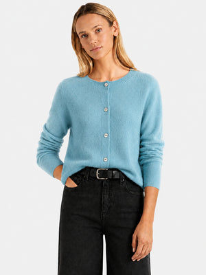 Women’s Classic Wool Cardigan – Soft Crew Neck Long Sleeve Knit Sweater